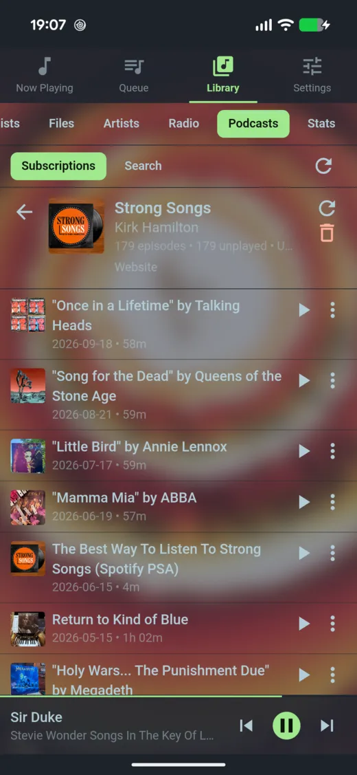 Podcast episode list