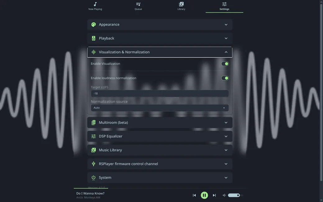 Audio processing settings with parametric EQ